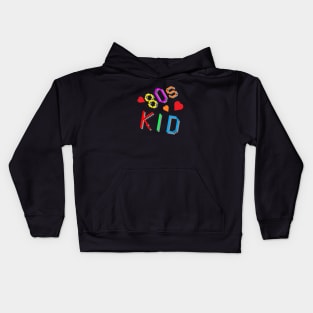 80s Kid. Colorful Retro Design with Hearts. (Black Background) Kids Hoodie